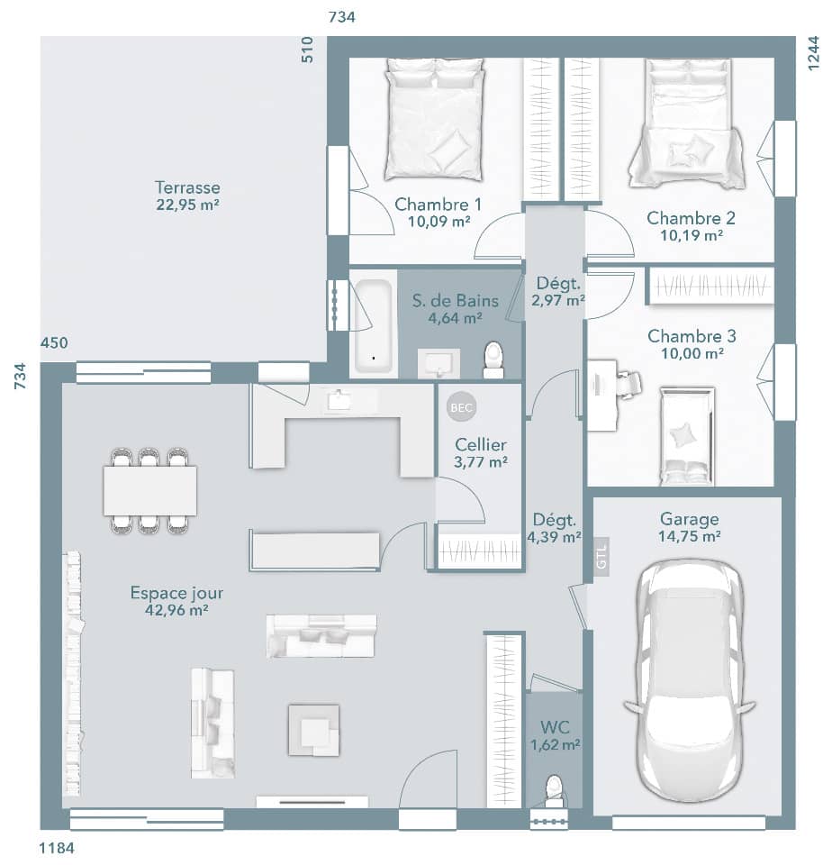Maison neuve - Terrain à bâtir Grisolles (82170) à Grisolles (82), prix 213 987 €