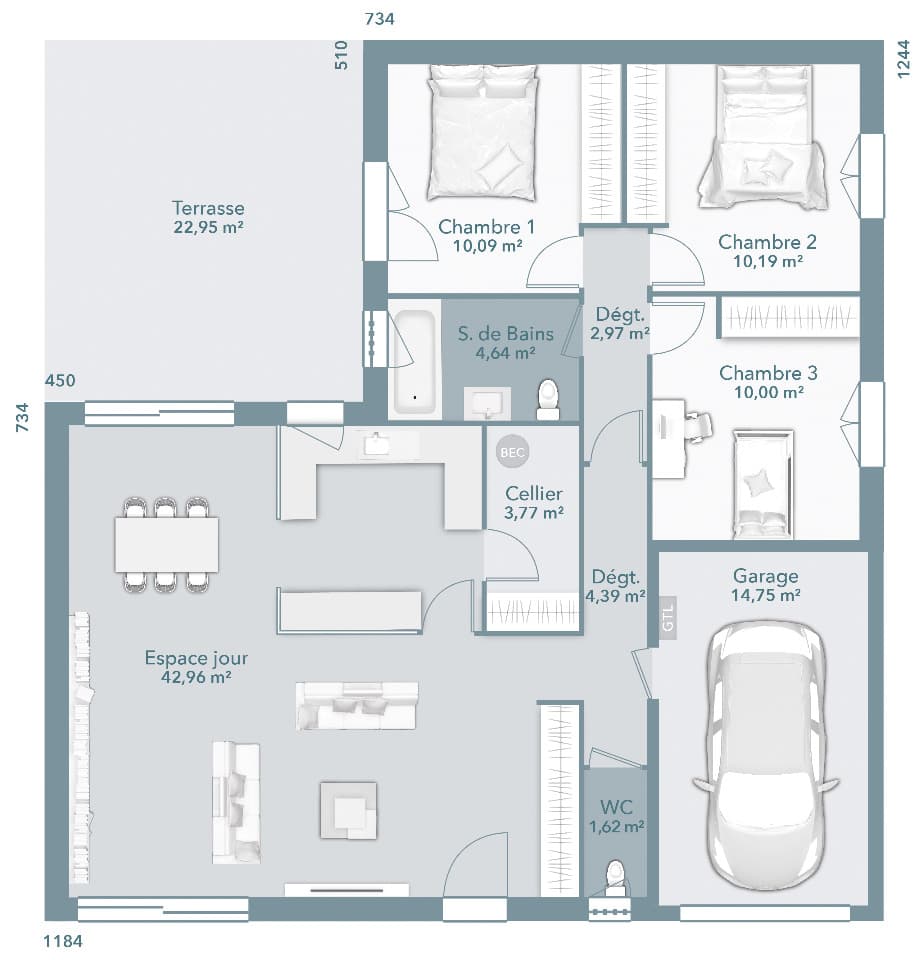 Maison neuve - Terrain à bâtir Grisolles (82170) à Grisolles (82), prix 213 987 €