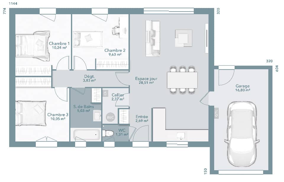 Maison neuve - Terrain à bâtir Caussade (82300) à Caussade (82), prix 164 828 €