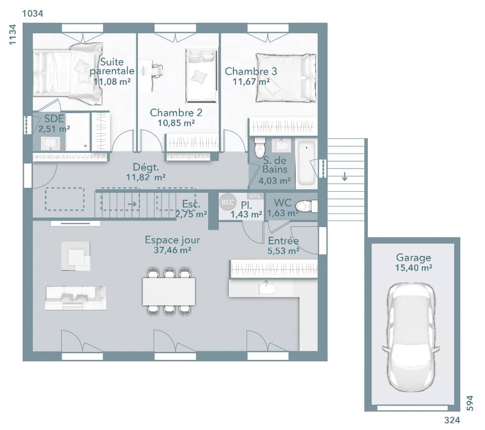 Maison neuve - Terrain à bâtir Saint-Jean (31240) à Saint-Jean, prix 485 000 €